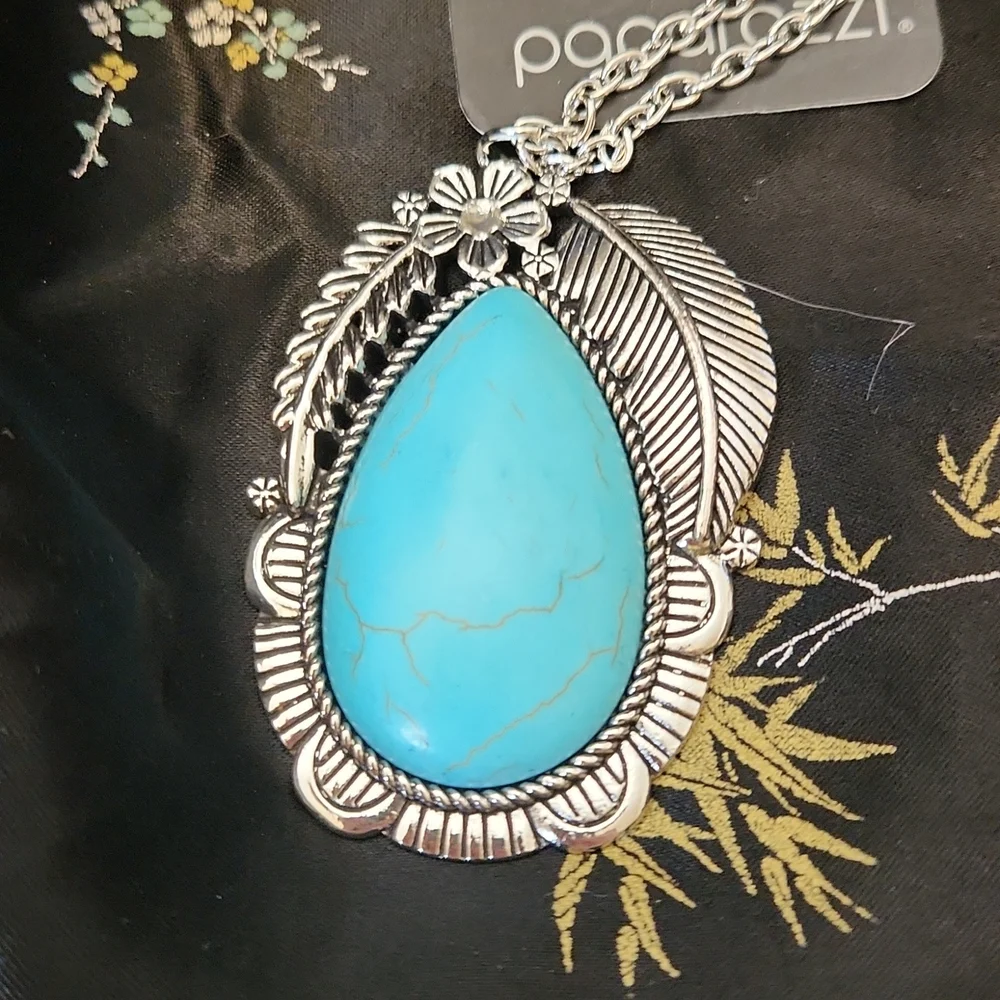 Long Southwestern Silvertone Necklace set